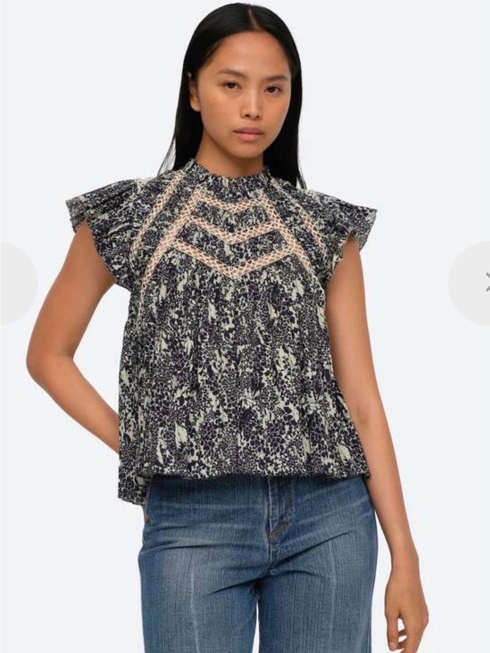 SEA NEW YORK PRIYA Flutter Sleeve Top- NAVY Size XL NWT